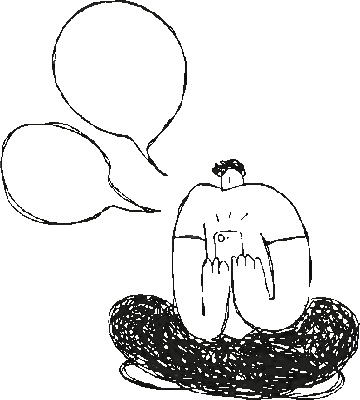 Desenho em linha de uma pessoa sentado mexendo no celular